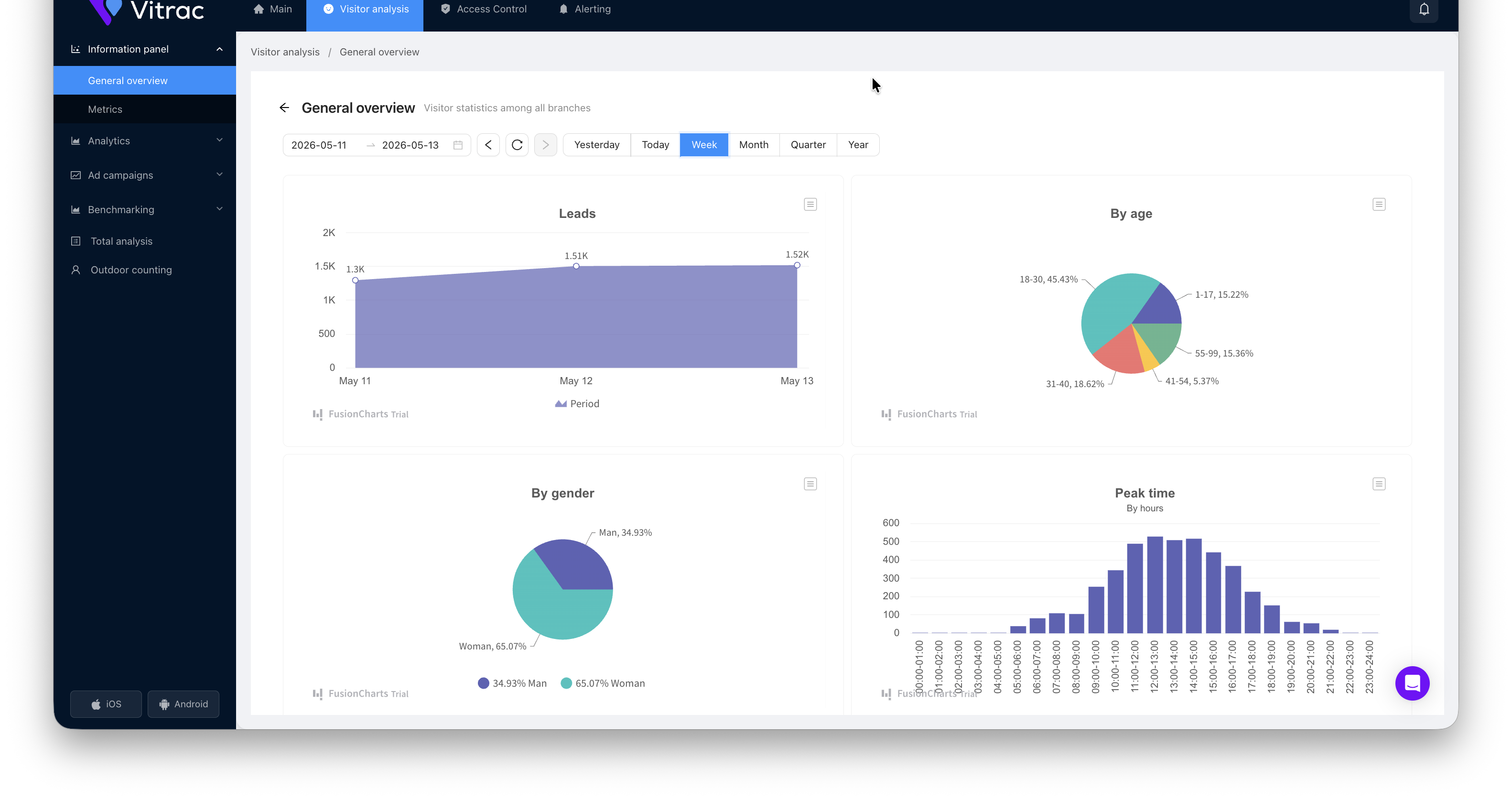 Vitrac dashboard showing live visitor traffic, conversion and store KPIs